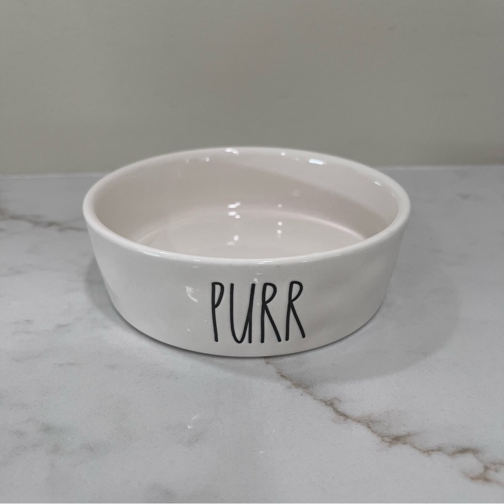 Rae Dunn Artisan Collection “PURR” Cat Bowl – White Ceramic Pet Dish